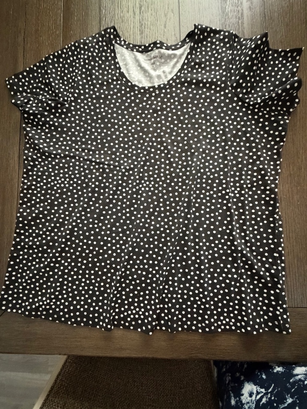Woman Within 1X 22/24 Black White Polka Dot Short Sleeve Top Plus Size